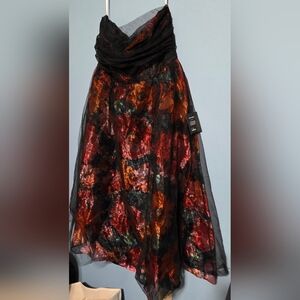 Lulu's Strapless Floral Midi Dress in Black with Jewel-Toned Blooms